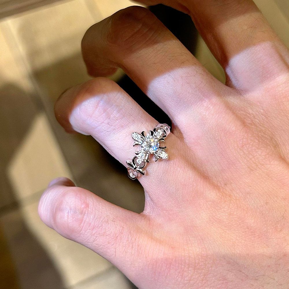 Vintage Mittelalter Kreuz Iris Zirkonia Ring Edler Designerring_voghion.com