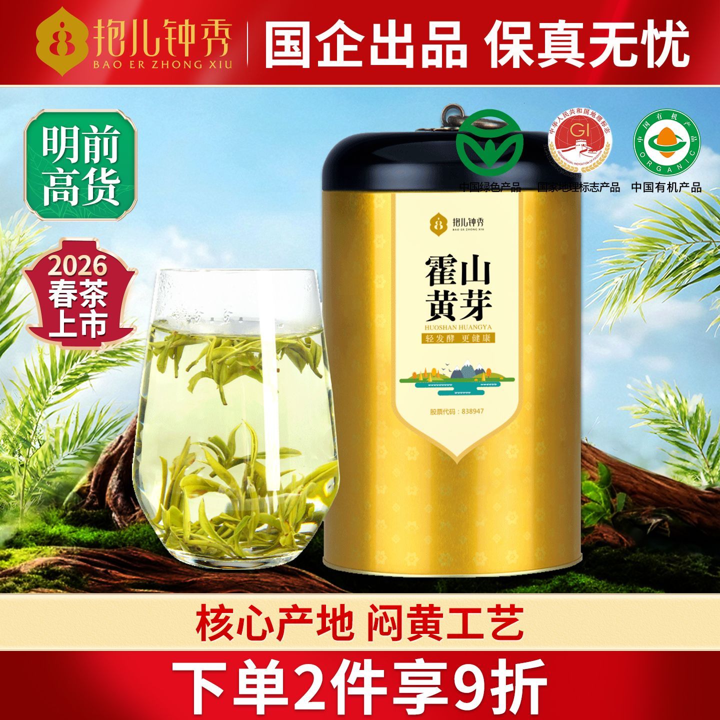 2026新茶正宗抱儿钟秀官方 霍山黄芽特级明前茶叶  安徽黄茶 闷黄