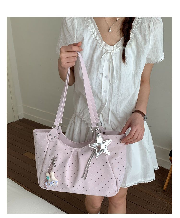 Polka Dot Tote Bag, Stylish Pu Leather Shoulder Bag For Women_voghion.com