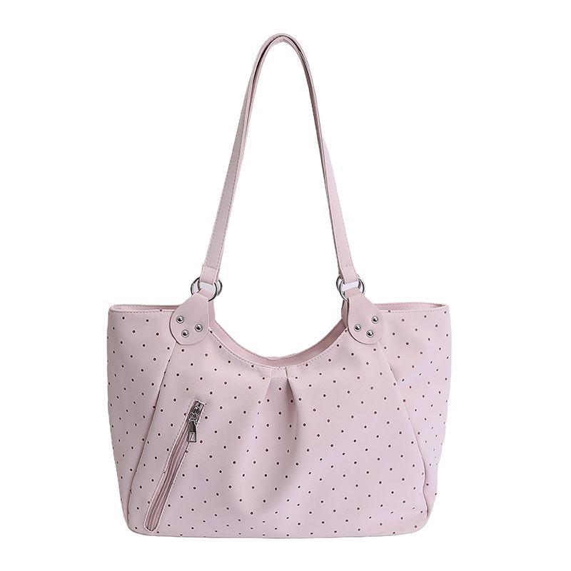 Full Of Youthful Charm, Polka Dot Tote Bag, 2026 New Korean Style, Large Capacity, Versatile For Commuting, PU Handbag,_voghion.com