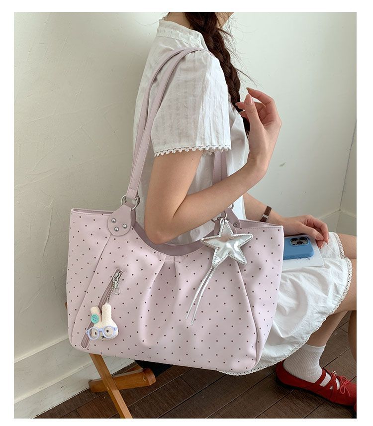 Polka Dot Tote Bag, Stylish Pu Leather Shoulder Bag For Women_voghion.com