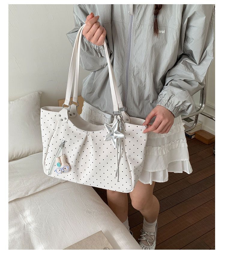 Polka Dot Tote Bag, Stylish Pu Leather Shoulder Bag For Women_voghion.com
