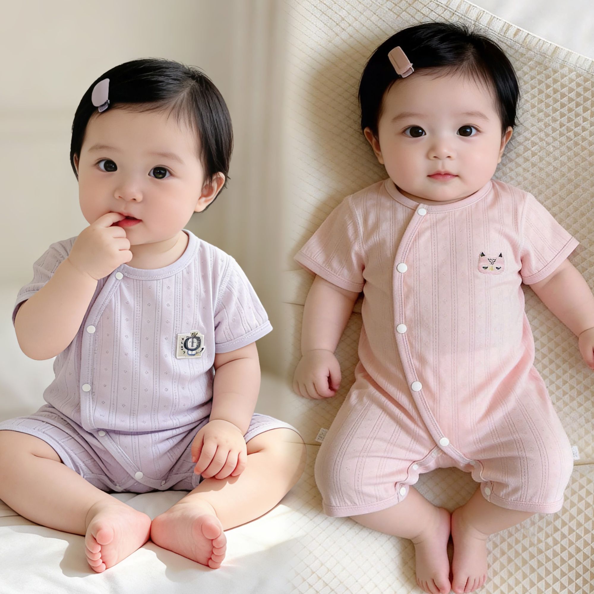 新生婴儿天丝连体衣夏季薄款冰爽透气哈衣宝宝短袖空调服爬服睡衣