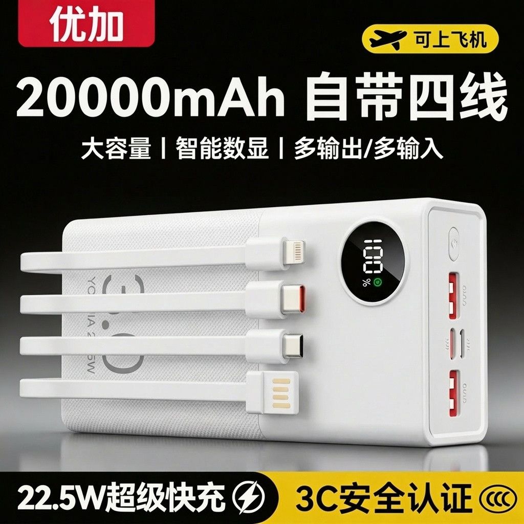 优加丨自带四线20000毫安大容量充电宝超级快充手机22.5W移动电源 图 5