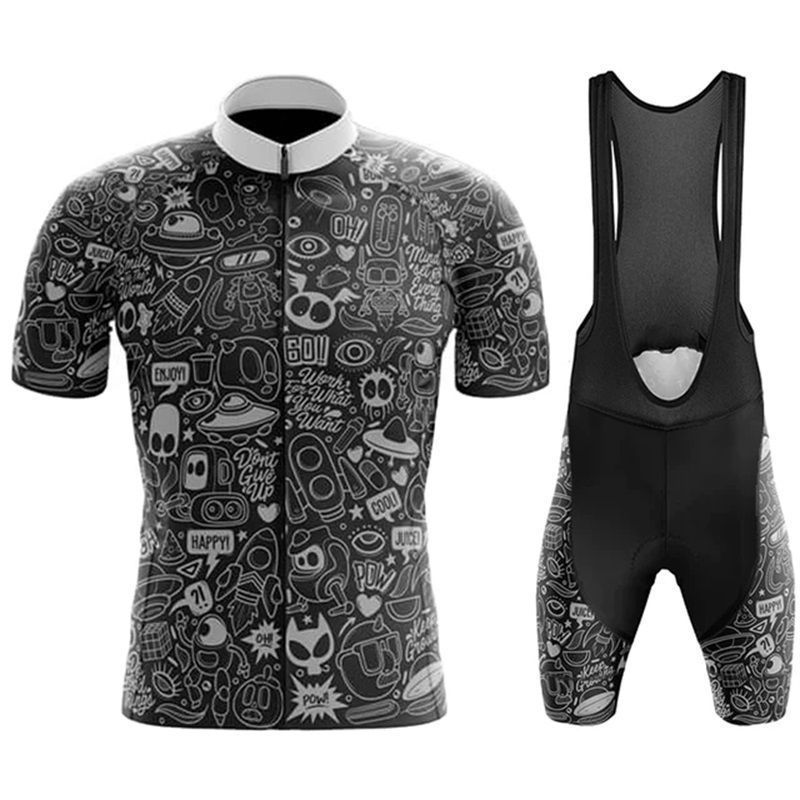Conjunto de ciclismo casual de manga curta para o verão de 2026, com estampa de desenho animado. Camisa de ciclismo de estrada fina e esportiva._voghion.com