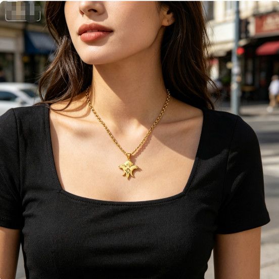 Pentagram Pendant Necklace Gold Plated Unisex Titanium Steel_voghion.com