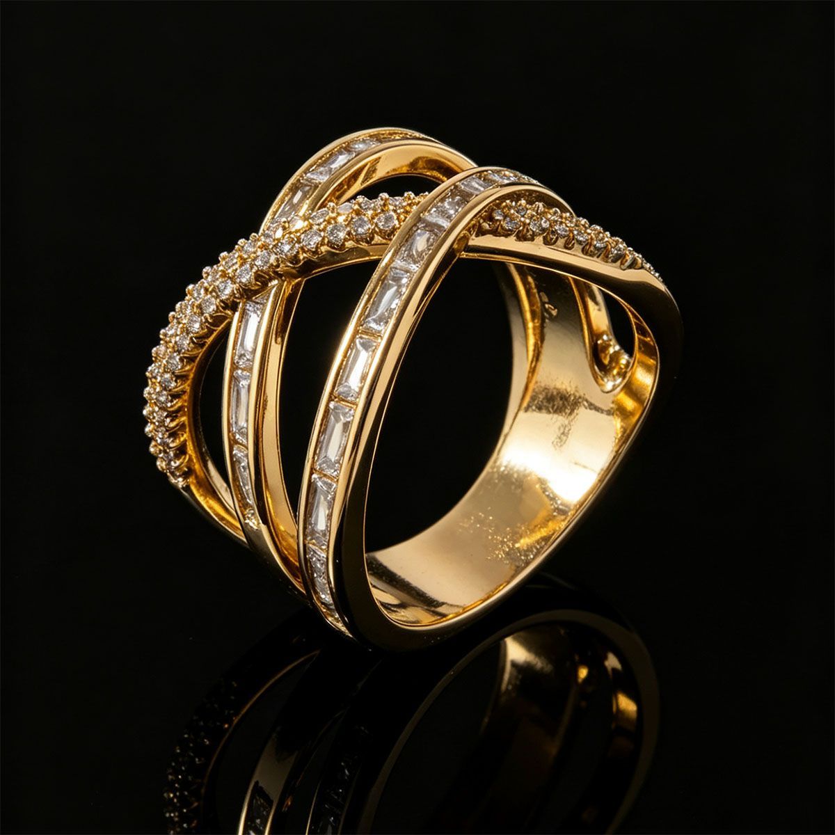 gold Cross-Shining Irregular Zircon Full-Diamond Ring_voghion.com