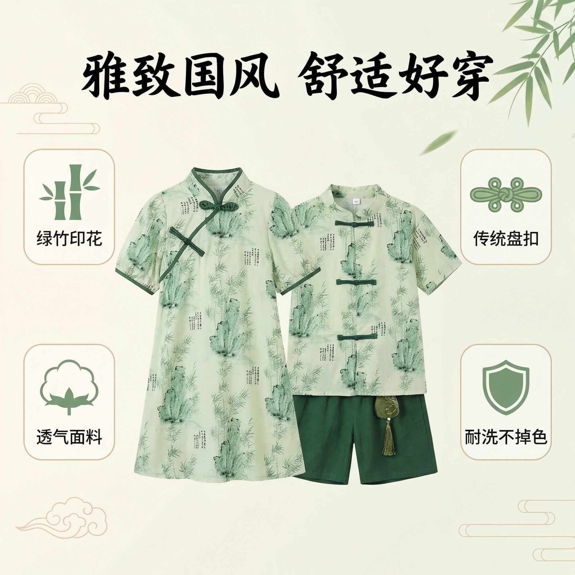 中国风国潮儿童姐弟夏装短袖薄款汉服民族服旗袍五一六一演出服 图片 5