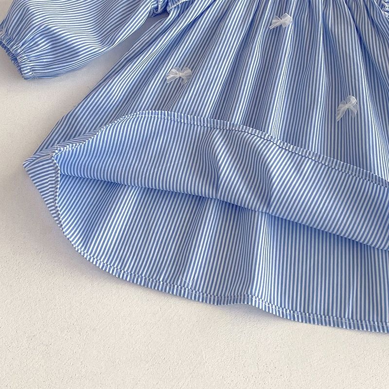 Niedlicher Strampler, Kinderkleidung, Neuheit 2026, koreanisches Outfit für Schwestern, gestreift, langärmelig, Herbst, Mädchen, blau_voghion.com