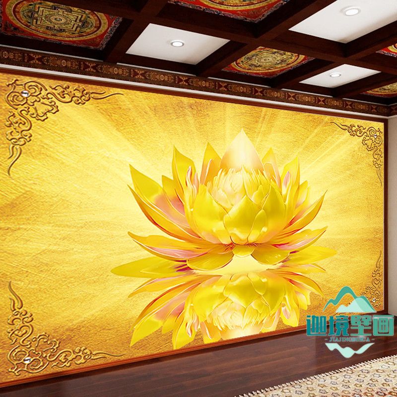 金色大莲花佛道仙背景墙画佛光普照寺庙佛堂壁纸佛像菩萨背景定制 4