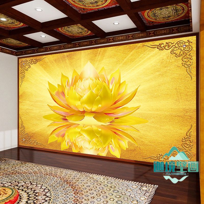 金色大莲花佛道仙背景墙画佛光普照寺庙佛堂壁纸佛像菩萨背景定制 5