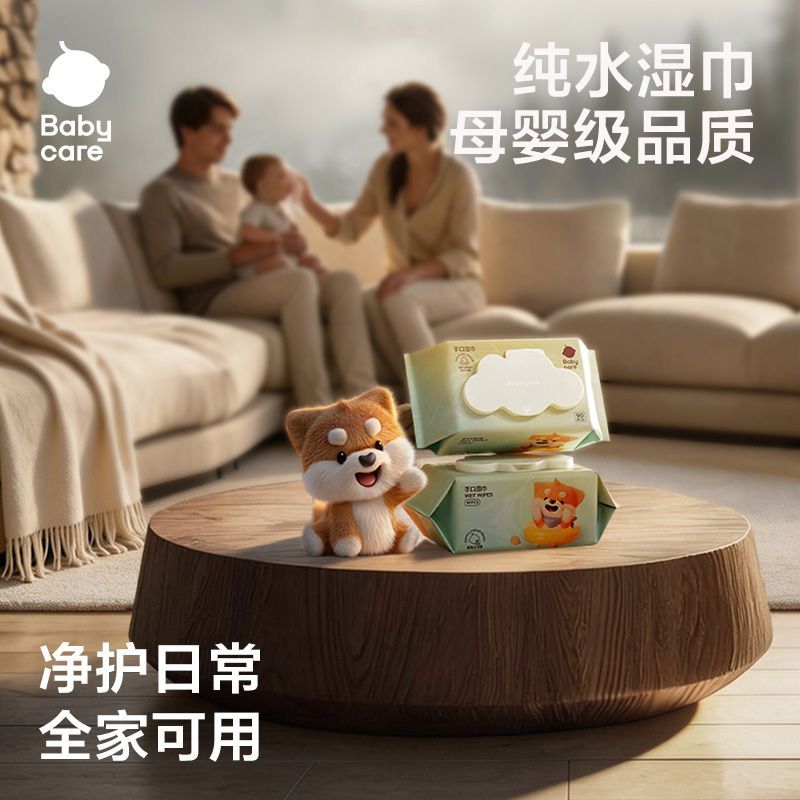 【10包】Babycare柴犬湿巾婴幼儿手口专用清洁加厚大包90抽囤货装