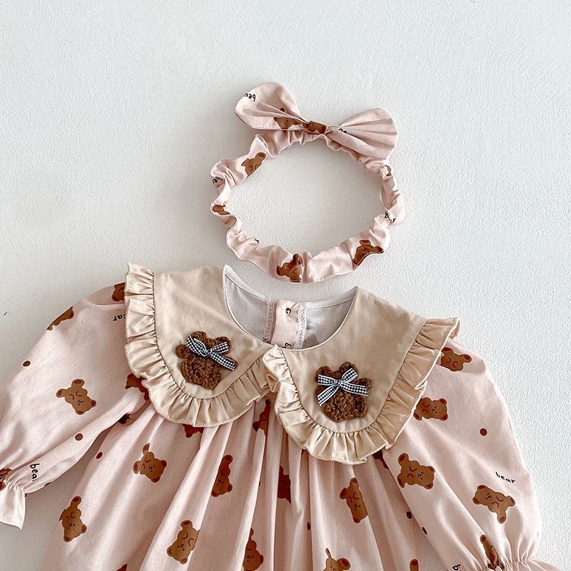 Langarm Baby Mädchen Romper Kleid Mit Rüschen Und Kragen_voghion.com