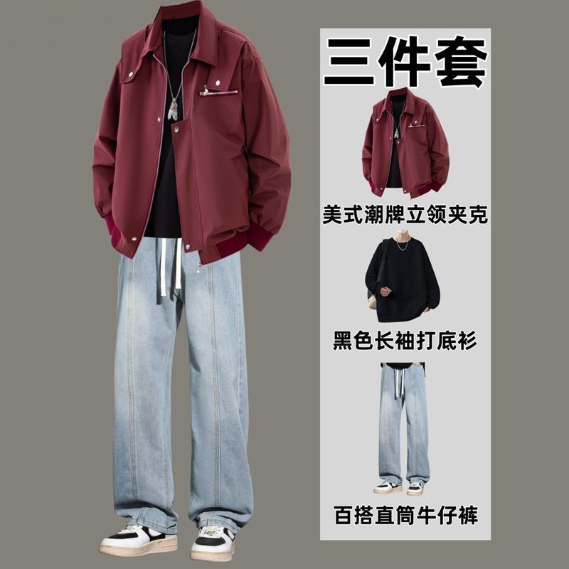 BOBBY ABLEY青少年夹克套装男一整套搭配牛仔裤男装潮流三件套