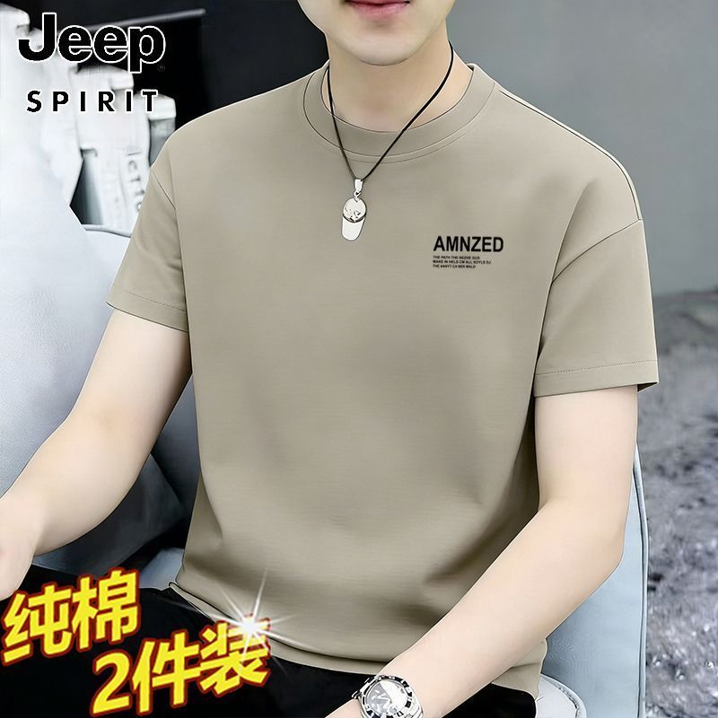 JEEP吉普短袖t恤男士夏季2026新款纯棉宽松半袖休闲百搭圆领上衣