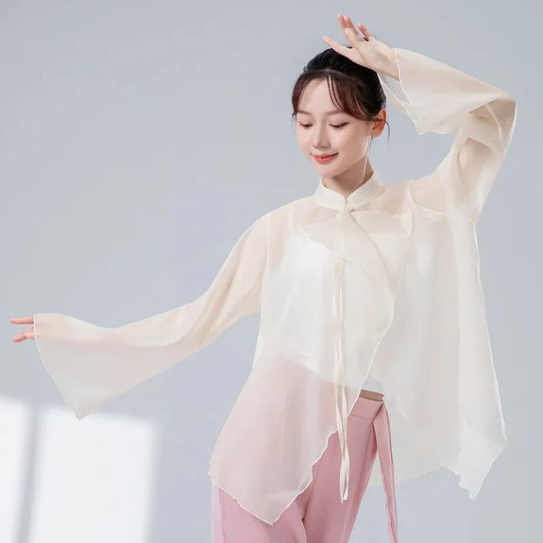 防晒衣夏新款宽松飘逸立领开衫中国风上衣舞台演出服练功服 图片 4