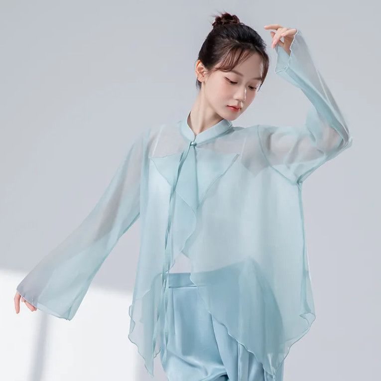 防晒衣夏新款宽松飘逸立领开衫中国风上衣舞台演出服练功服 图片 5