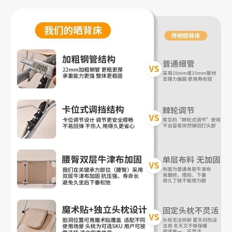 躺椅可露营神器趴椅午休玩晒伸手背遮阳板三伏天晒折叠床晒背户外 图片 2