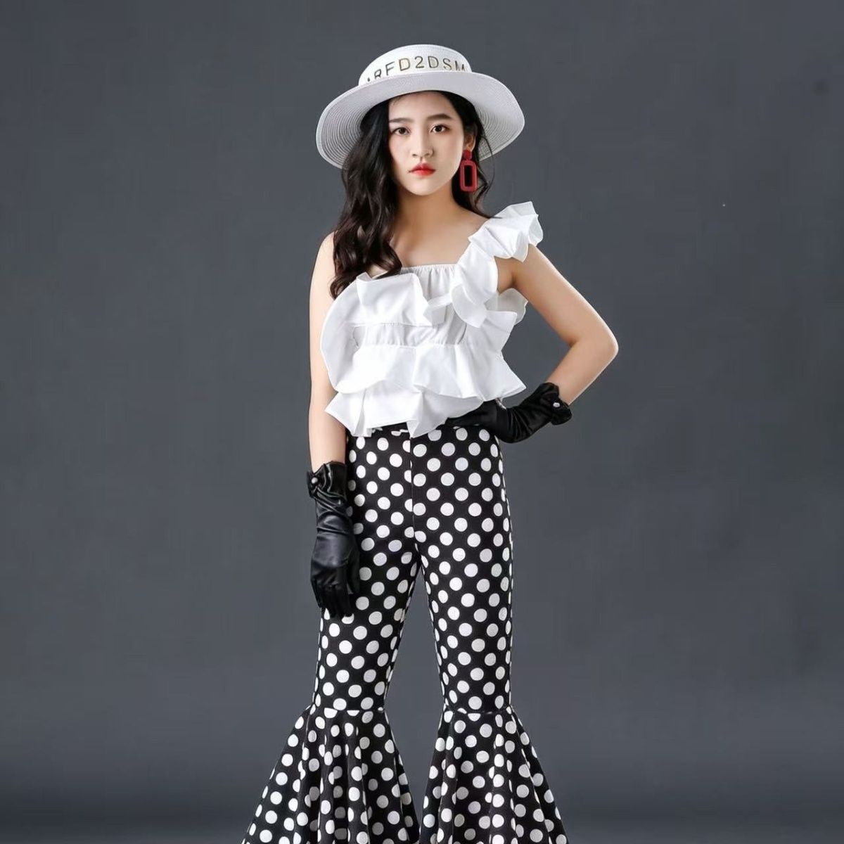 Children's Clothing Set Ruffle Top And Polka Dot Bell Bottoms_voghion.com
