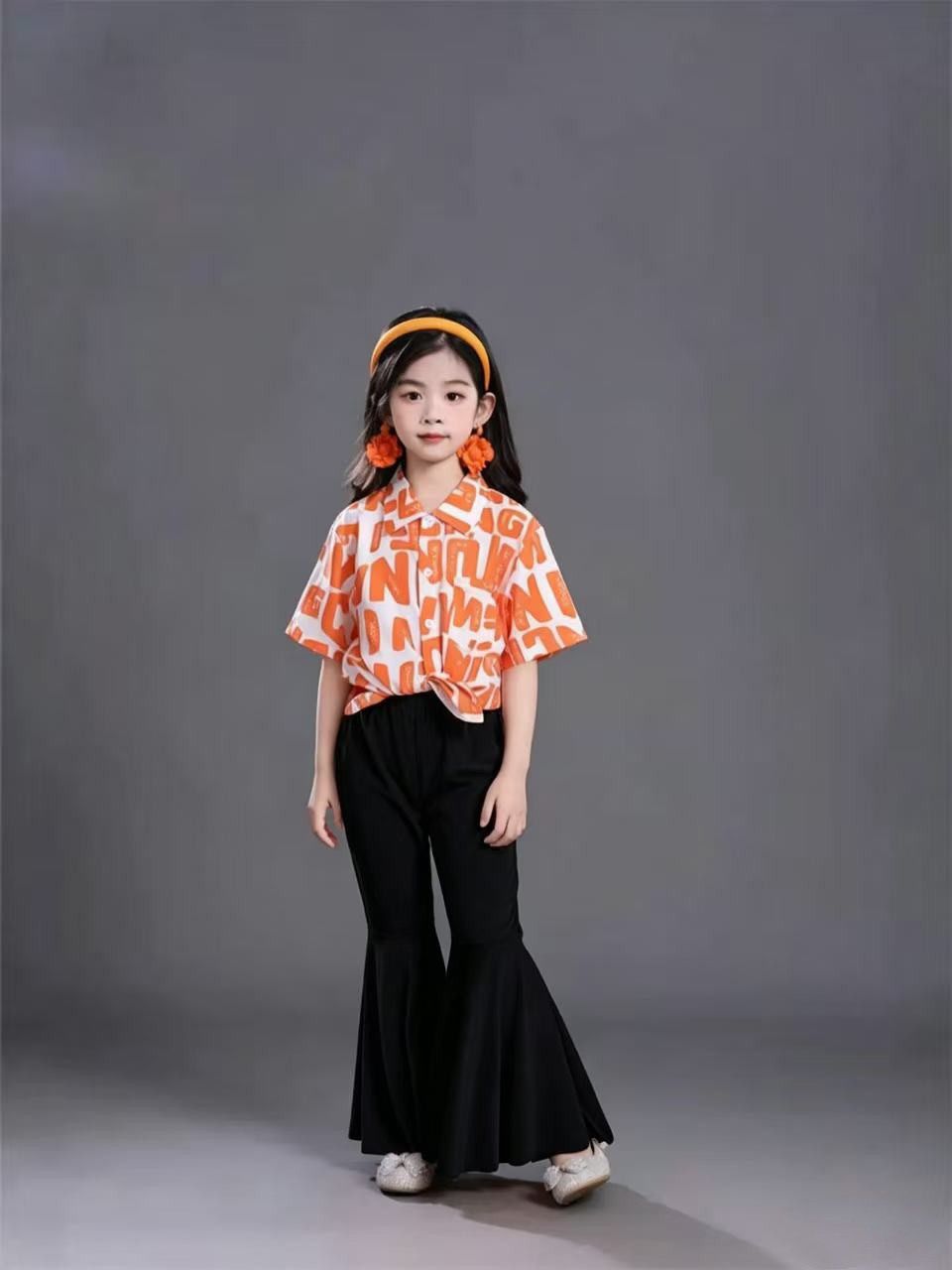 Retro bloemen meisjes kledingset voor modeshow en optreden_voghion.com