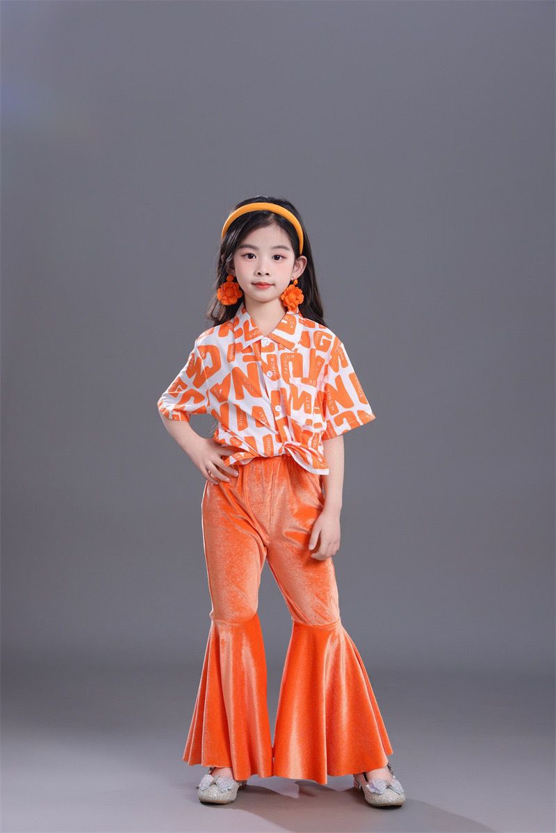 Conjunto de roupa retro para crianças calças boca de sino_voghion.com