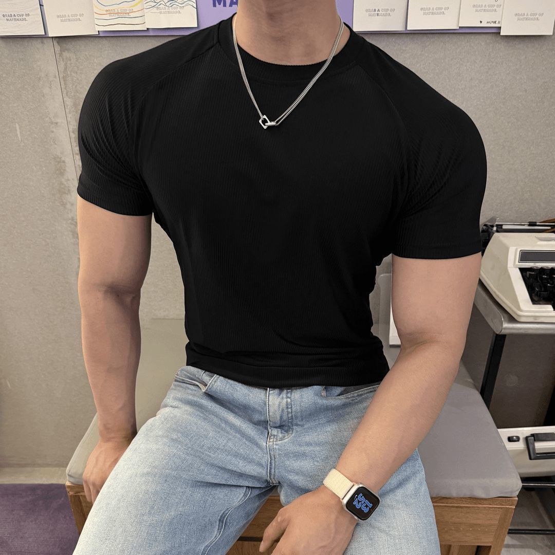 运动健身凉感冰丝短袖男t恤修身弹力速干肌肉训练跑步健身上衣夏