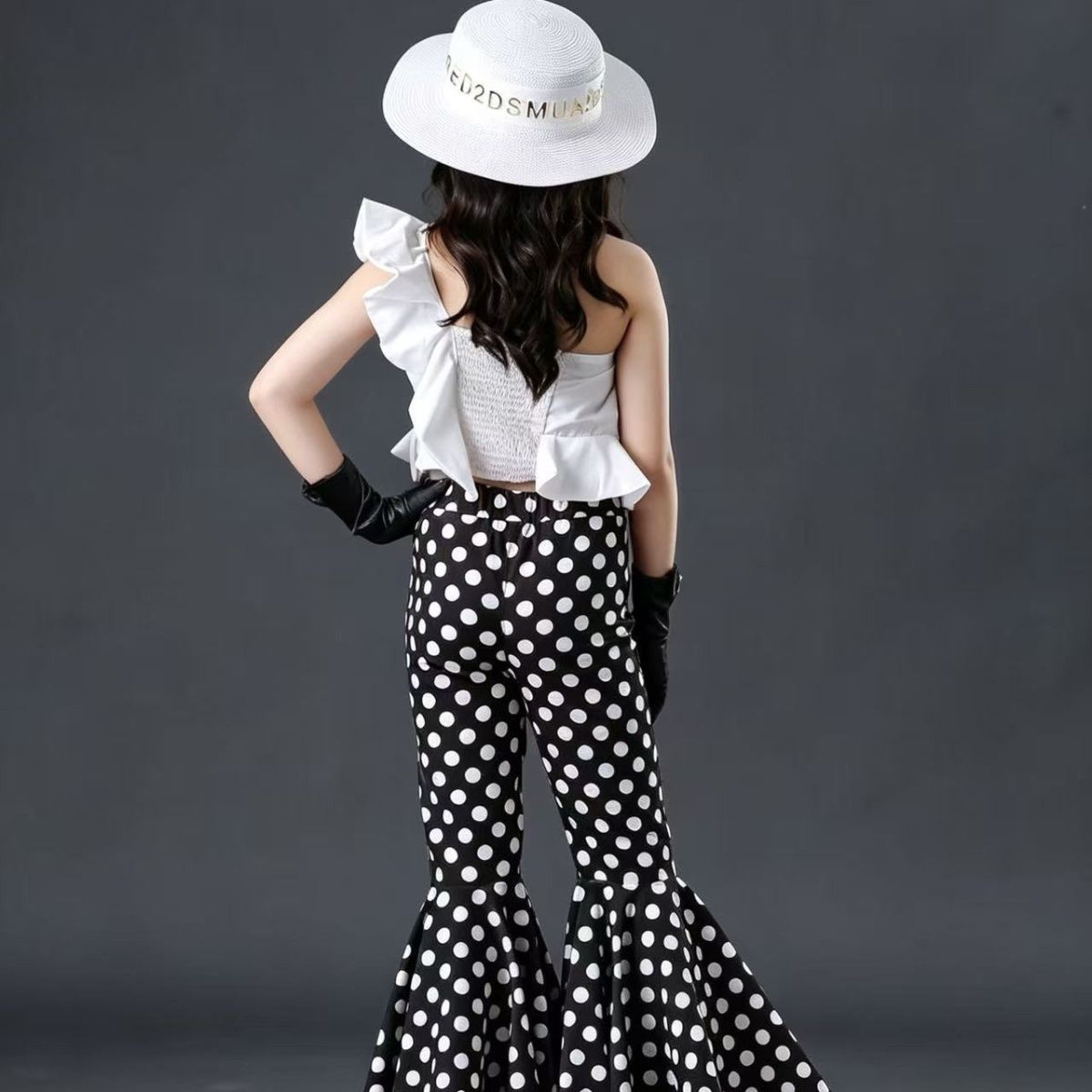 Children's Clothing Set Ruffle Top And Polka Dot Bell Bottoms_voghion.com