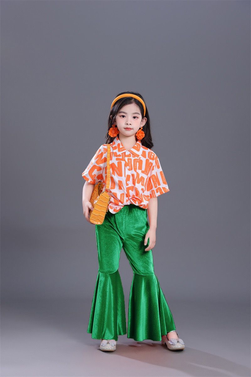 Conjunto de roupa retro para crianças calças boca de sino_voghion.com