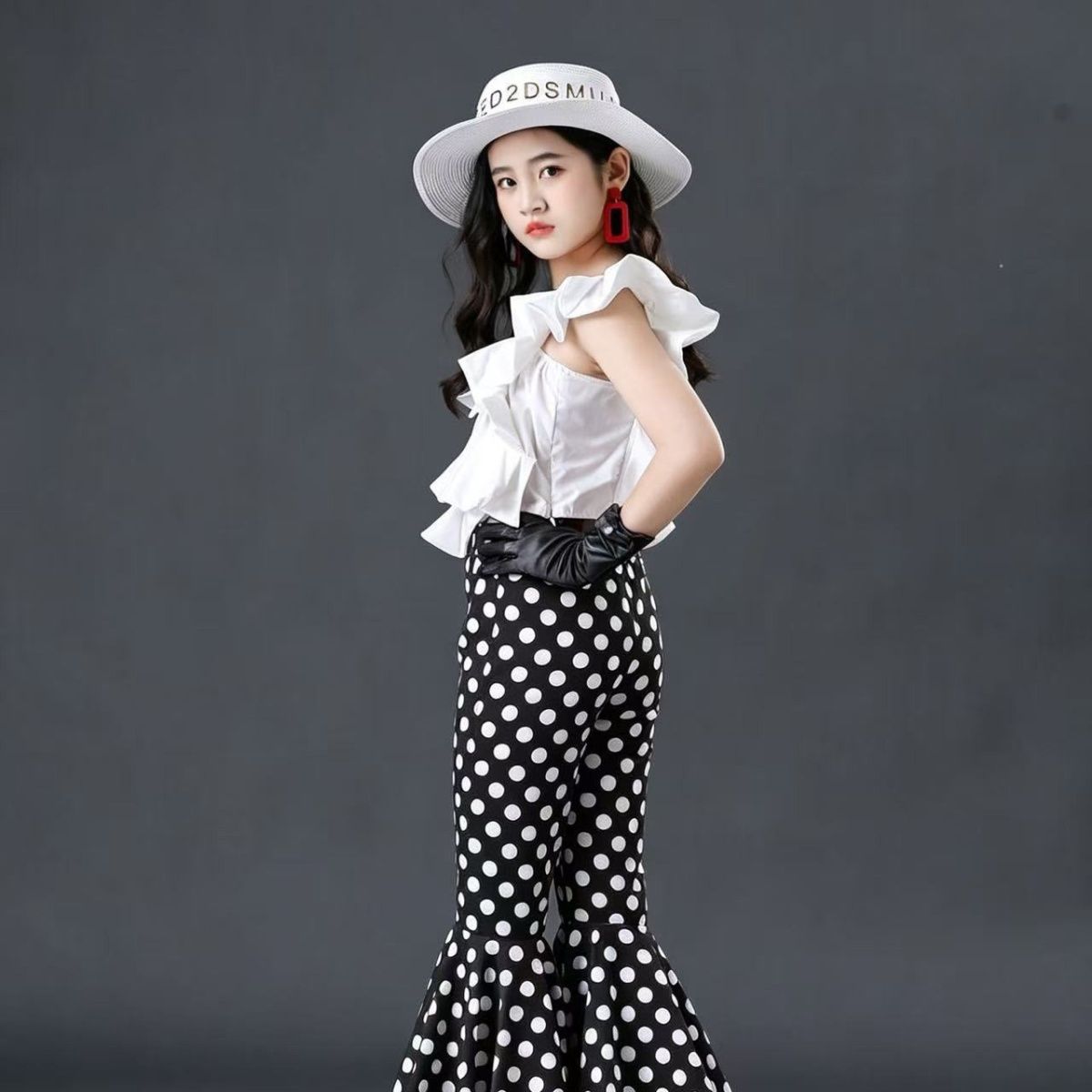 Children's Clothing Set Ruffle Top And Polka Dot Bell Bottoms_voghion.com