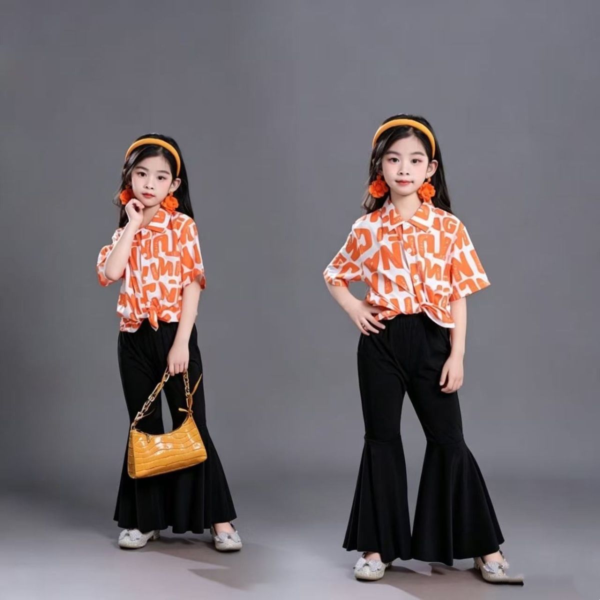 Retro bloemen meisjes kledingset voor modeshow en optreden_voghion.com