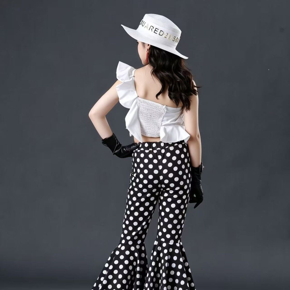 Children's Clothing Set Ruffle Top And Polka Dot Bell Bottoms_voghion.com