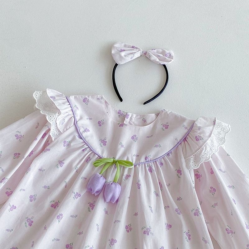 Baby Mädchen Langarm Strampler Mit Blumen Spitze Für Den Herbst_voghion.com