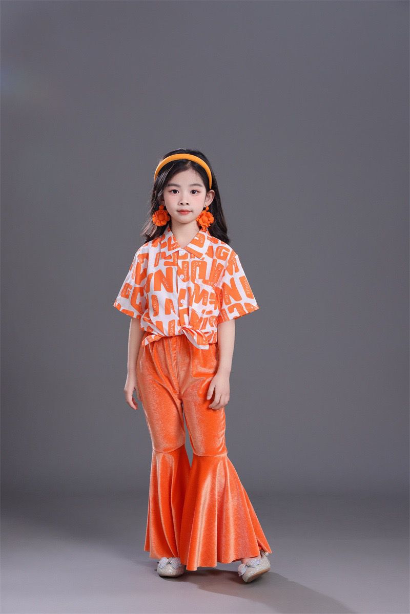 Conjunto de roupa retro para crianças calças boca de sino_voghion.com