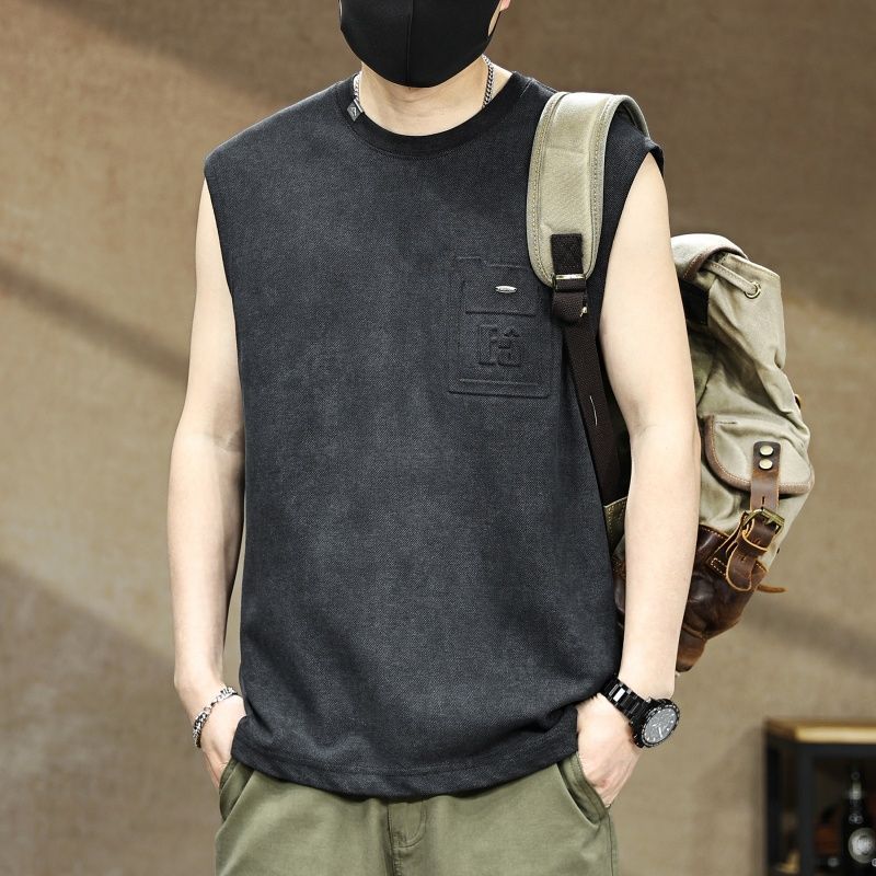 Pure Cotton American Retro Sleeveless T-shirt Vest For Men, New Summer Style, Loose And Trendy Distressed Tank Top_voghion.com