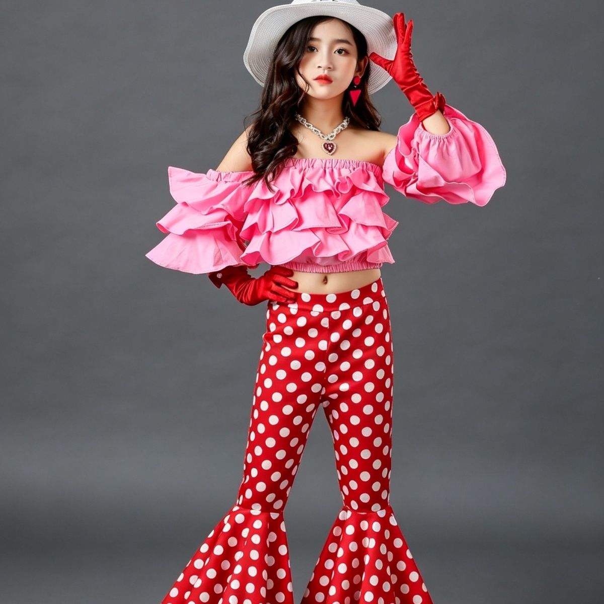 Mädchen Laufsteg Kostüm Set Retro Blumenhemd Outfit Für Kinder_voghion.com