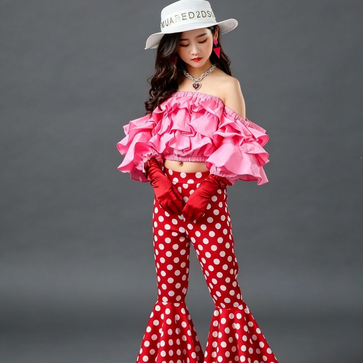 Mädchen Laufsteg Kostüm Set Retro Blumenhemd Outfit Für Kinder_voghion.com