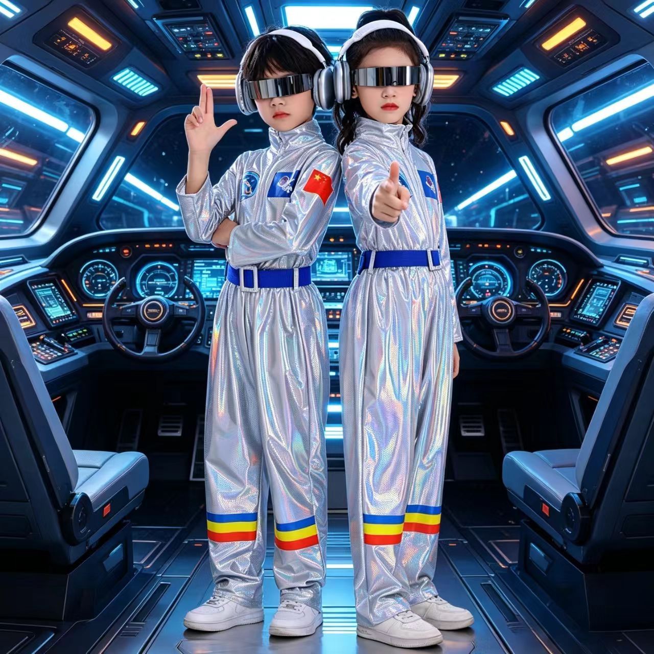 科技感儿童服装机器人衣服爵士舞幼儿园小学生宇航服亮片ai演出服 图片 5