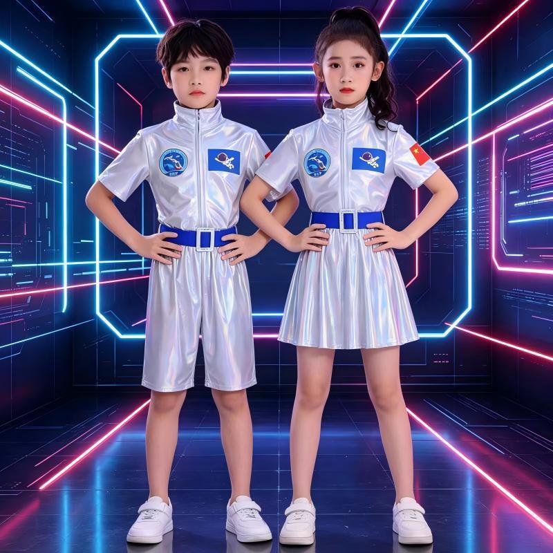 科技感儿童服装机器人衣服爵士舞幼儿园小学生宇航服亮片ai演出服 图片 4