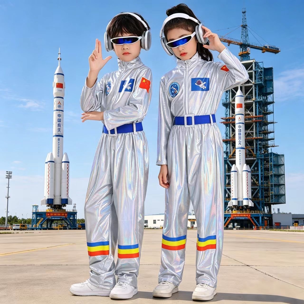 科技感儿童服装机器人衣服爵士舞幼儿园小学生宇航服亮片ai演出服 图片 7