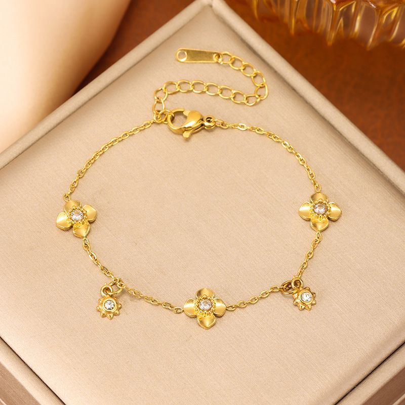 Elegant Iris Flower Bracelet High-end Designer Brushed Link Chain_voghion.com