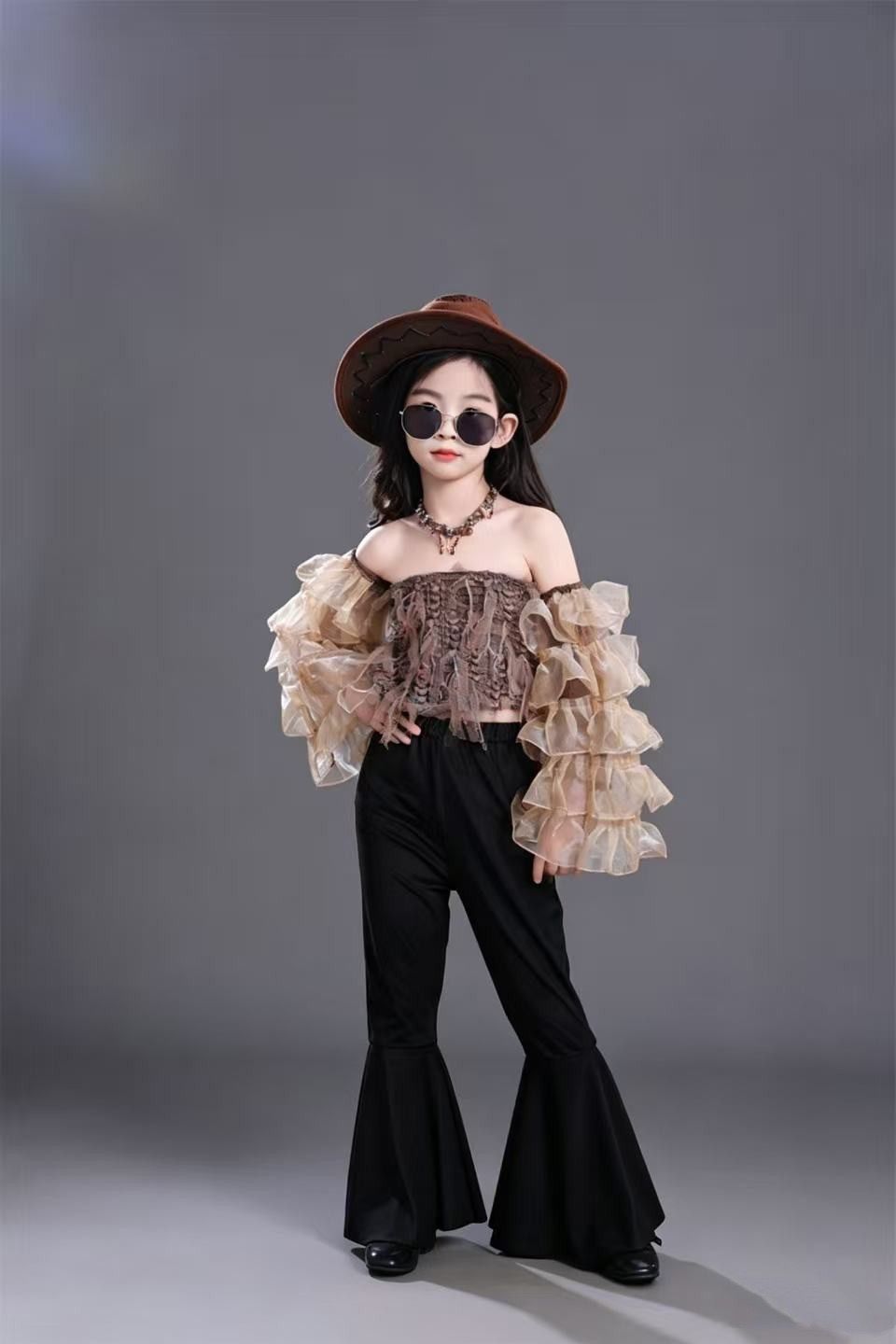 Girls Retro Style Floral Performance Clothing Set For Girls_voghion.com