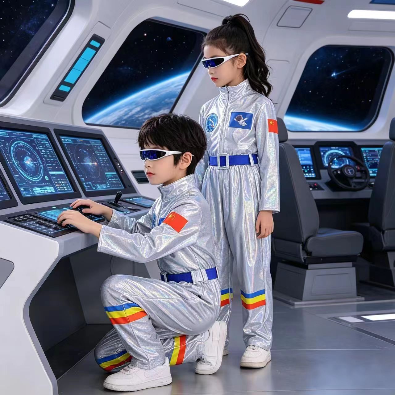 科技感儿童服装机器人衣服爵士舞幼儿园小学生宇航服亮片ai演出服 图片 10