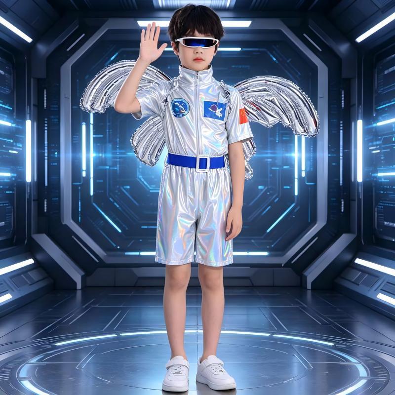 科技感儿童服装机器人衣服爵士舞幼儿园小学生宇航服亮片ai演出服 图片 9