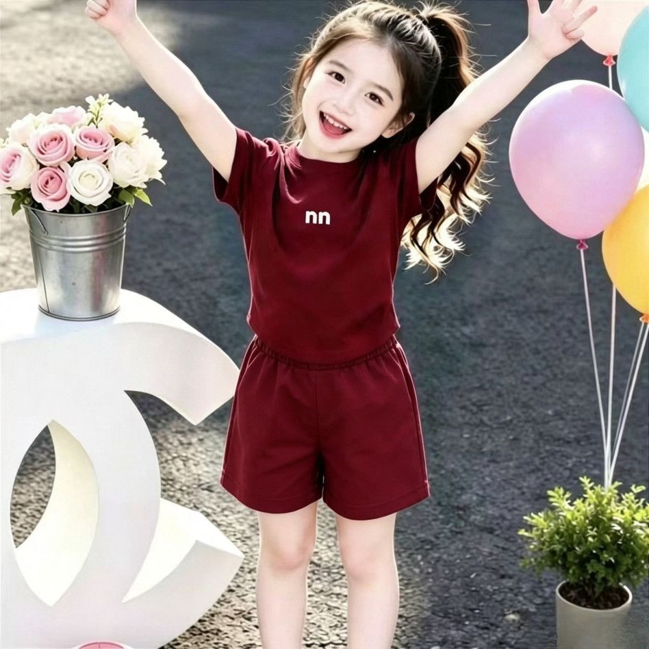 Ensemble deux pièces imprimé fin pour enfants, manches courtes, short ..._voghion.com