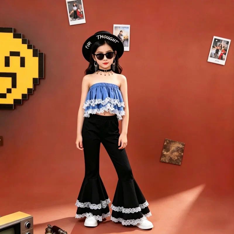 Children's Retro Hong Kong-Style Bell-Bottom Pants For Performances, 80S And 90S Era Nostalgic Girls' Show Costume_voghion.com