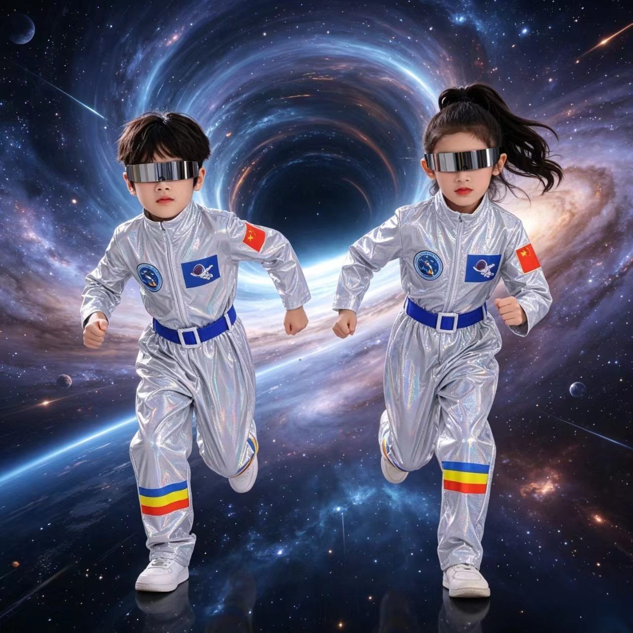 科技感儿童服装机器人衣服爵士舞幼儿园小学生宇航服亮片ai演出服 图片 2
