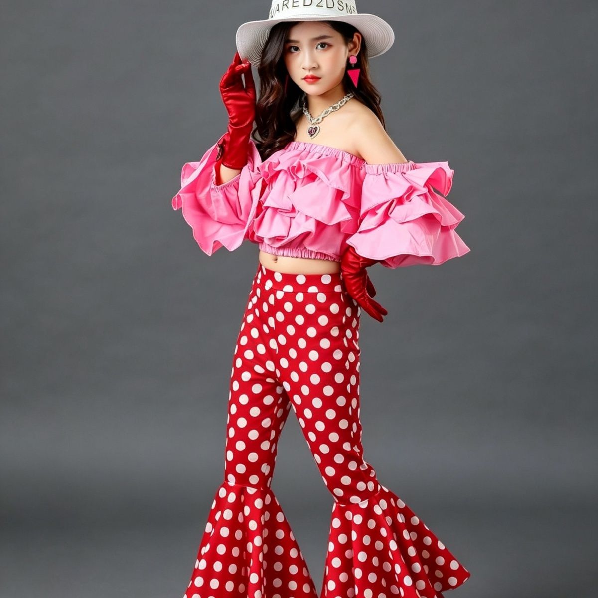 Mädchen Laufsteg Kostüm Set Retro Blumenhemd Outfit Für Kinder_voghion.com