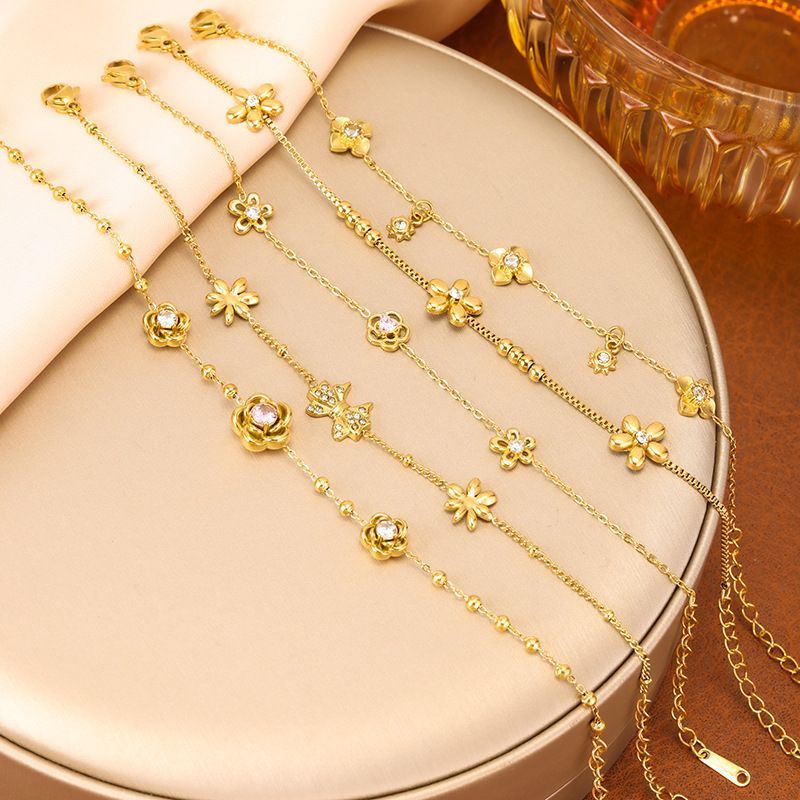 Elegant Iris Flower Bracelet High-end Designer Brushed Link Chain_voghion.com
