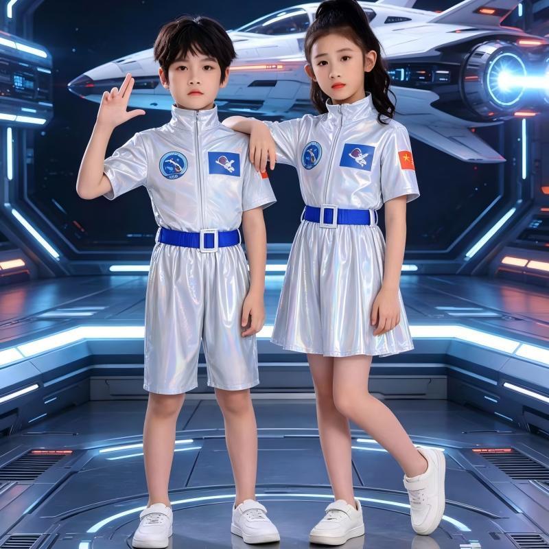 科技感儿童服装机器人衣服爵士舞幼儿园小学生宇航服亮片ai演出服 图片 3