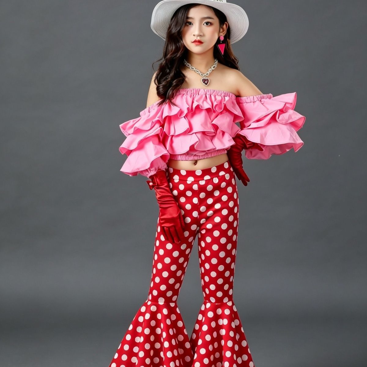 Mädchen Laufsteg Kostüm Set Retro Blumenhemd Outfit Für Kinder_voghion.com